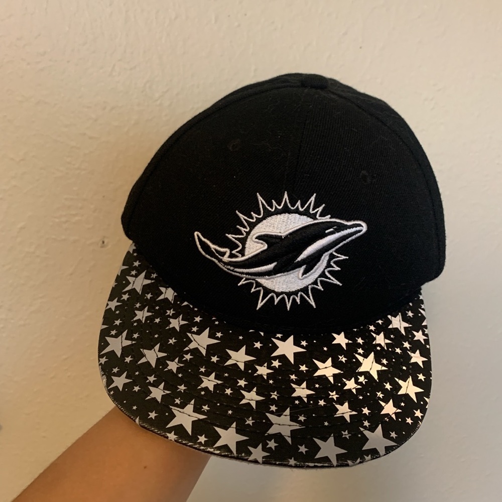 Miami dolphins Black Snap Back Hat with Stars